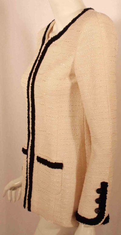 Women's Chanel Cream Jacket w/Black Trim