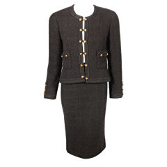 Vintage Chanel 2pc Black Wool Jacket and Skirt Set