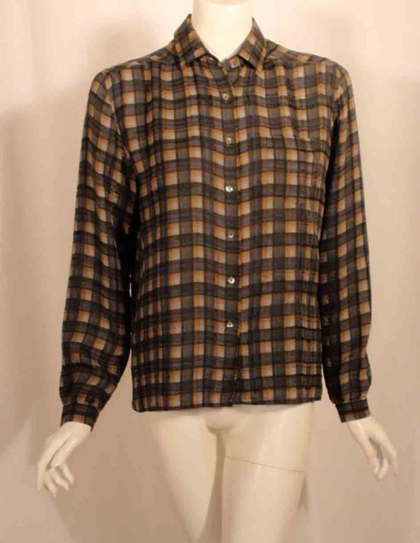 Hermes Plaid Silk Blouse
