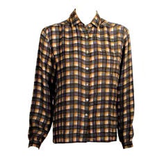 Vintage Hermes Plaid Silk Blouse