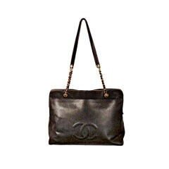 Chanel Black Caviar Leather Logo Shoulder Bag, Circa 1980