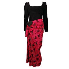 GIVENCHY COUTURE Black Velvet Long Sleeve with drape Pink Gown, Circa 1980's 4 9