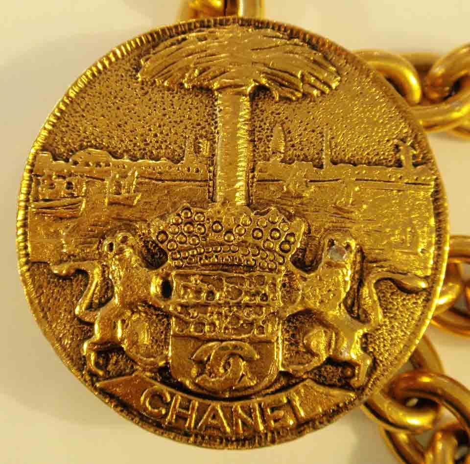 Chanel Gold Logo Coin with 3 Chains Link Belt, Circa 1990's 3