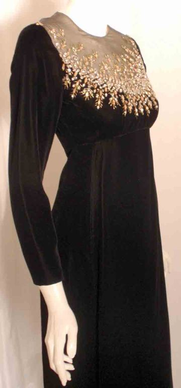 Malcolm Starr by Elinor Simmons Black Velvet Gown with Rhinestones Collar 1