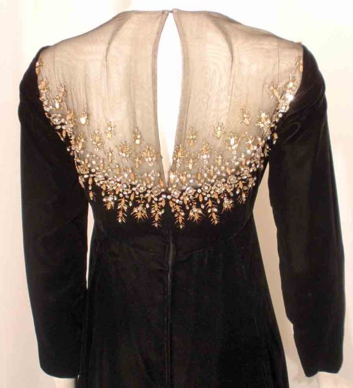 Malcolm Starr by Elinor Simmons Black Velvet Gown with Rhinestones Collar 2