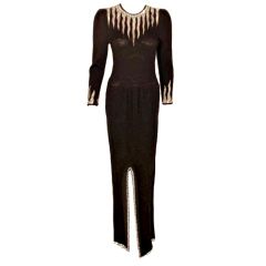 ADOLFO Black Knit Gown with Rhinestones, Circa 1990's 3