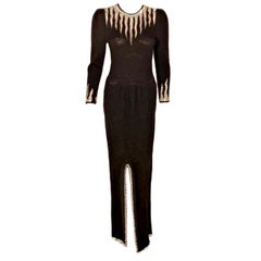 ADOLFO Black Knit Gown with Rhinestones, Circa 1990's