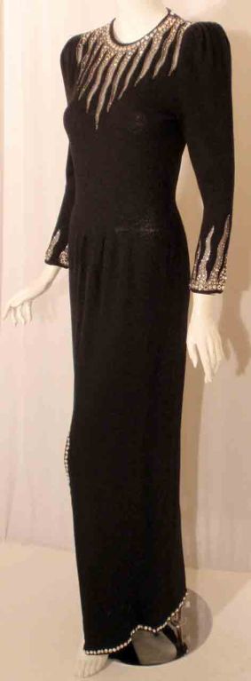 ADOLFO Black Knit Gown with Rhinestones, Circa 1990's In Excellent Condition For Sale In Los Angeles, CA