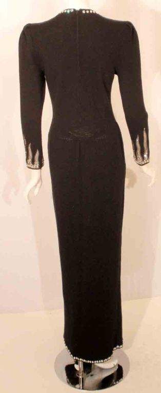 ADOLFO Black Knit Gown with Rhinestones, Circa 1990's For Sale 1