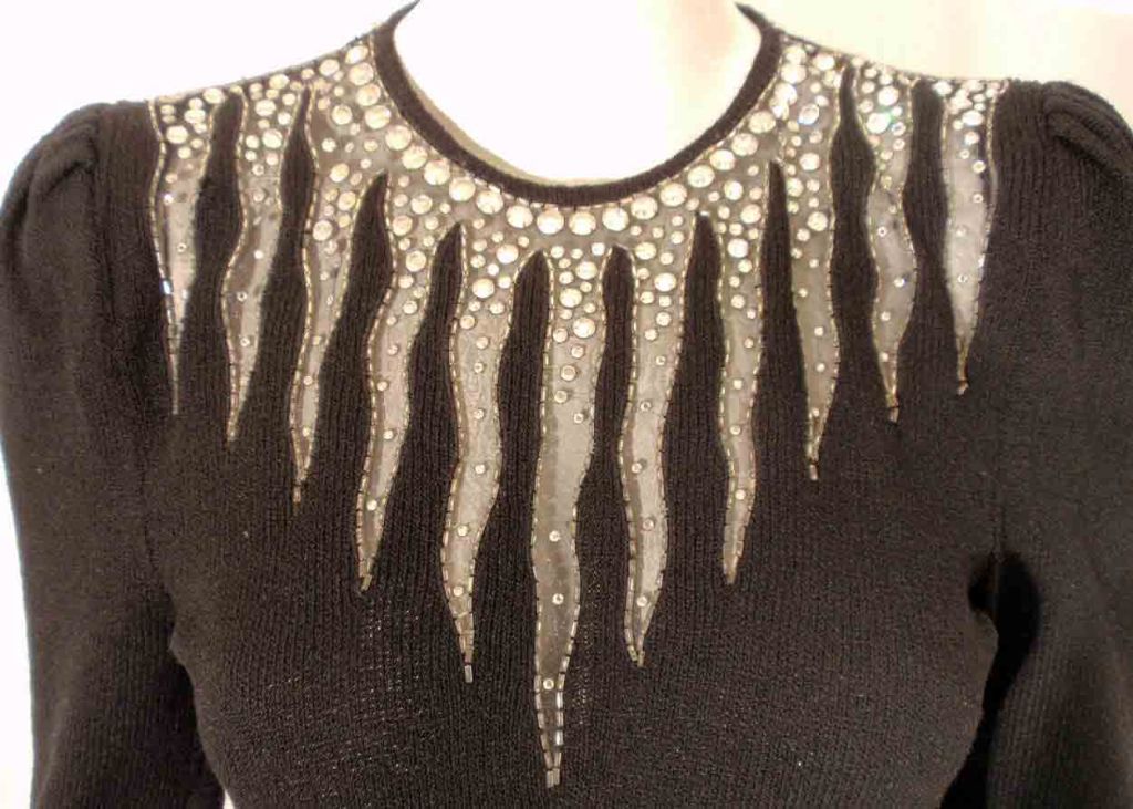 ADOLFO Black Knit Gown with Rhinestones, Circa 1990's For Sale 2