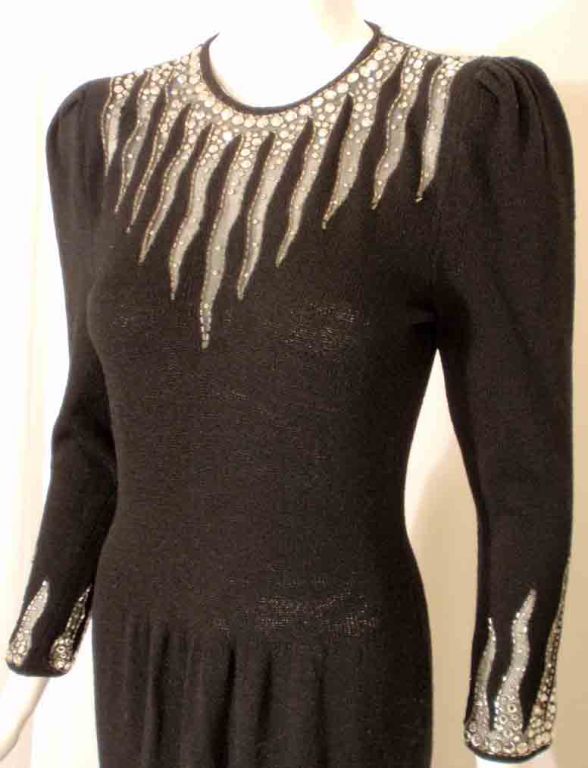 ADOLFO Black Knit Gown with Rhinestones, Circa 1990's For Sale 3