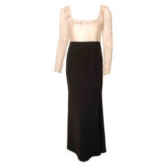 1990's Badgley Mischka Black and White Long Sleeve Gown 2