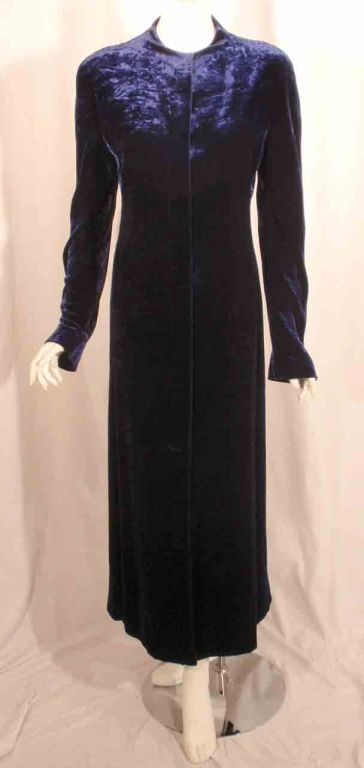 Krizia Navy Blue Long Velvet Coat