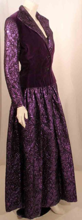 Women's Jan Vanvelden 2pc Purple & Black Strapless Metallic Brocade Gown and Jacket