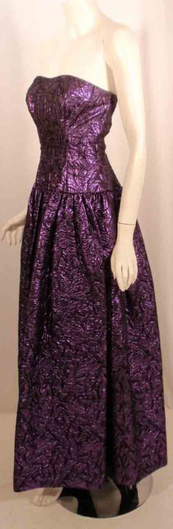 Jan Vanvelden 2pc Purple & Black Strapless Metallic Brocade Gown and Jacket 2