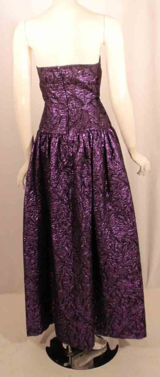 Jan Vanvelden 2pc Purple & Black Strapless Metallic Brocade Gown and Jacket 3