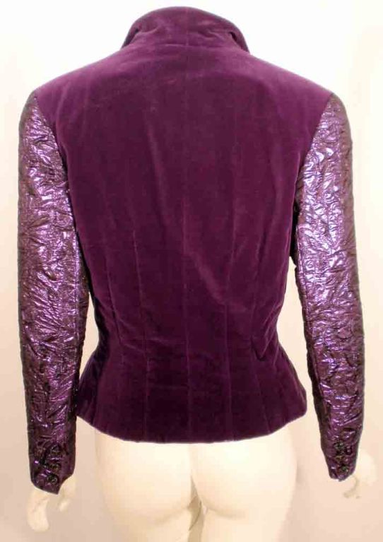 Jan Vanvelden 2pc Purple & Black Strapless Metallic Brocade Gown and Jacket 5