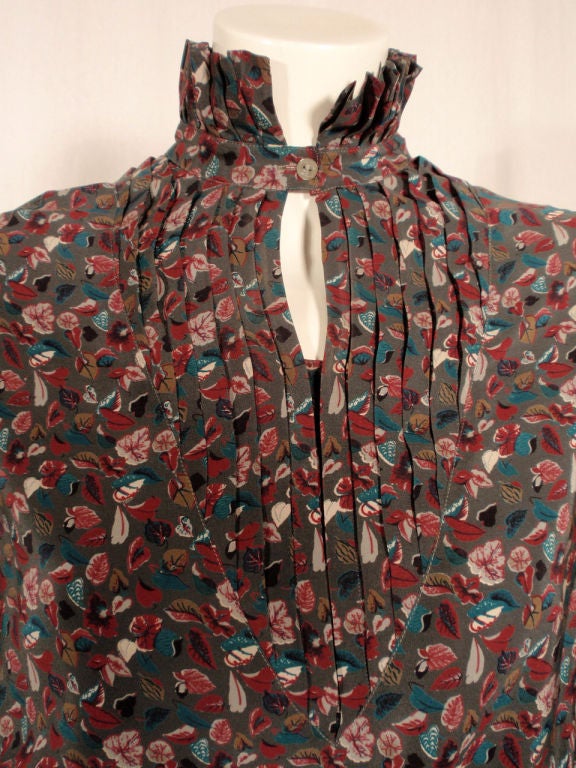 GUCCI 2 Pc. Gray, Pink, Teal Silk Floral Blouse and Skirt Set For Sale ...