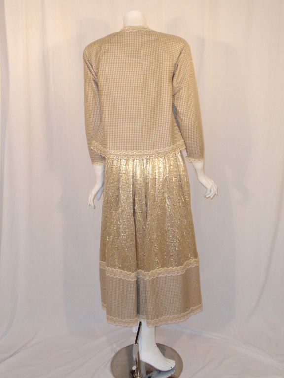 Geoffrey Beene zugeschrieben 3 Stück, Jacke aus Goldwolle und Spitze, Rock und Gürtel 1980er Jahre im Zustand „Hervorragend“ im Angebot in Los Angeles, CA