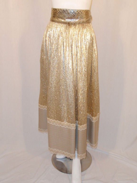 Attributed to Geoffrey Beene 3 Pc, Gold Wool & Lace Jacket, Skirt & Belt 1980's For Sale 4