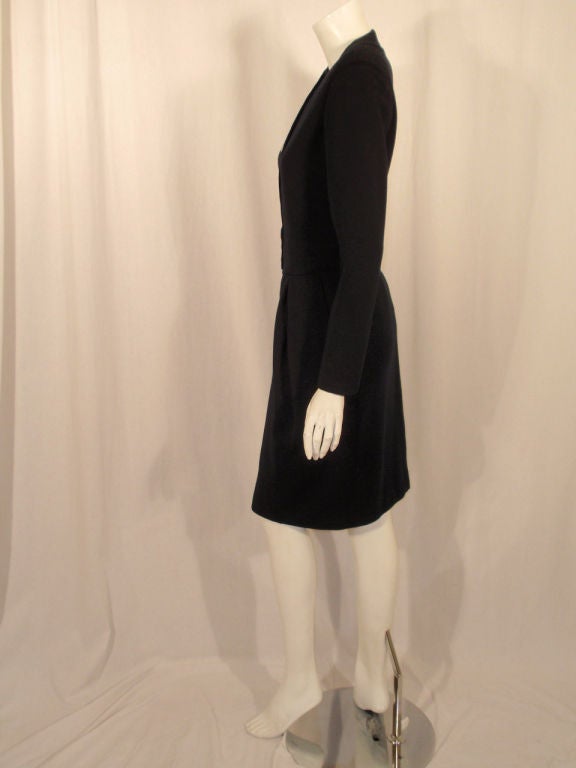 Black Geoffrey Beene 1980's Navy Blue Wool Jersey Dress Silk Lined Button Front For Sale