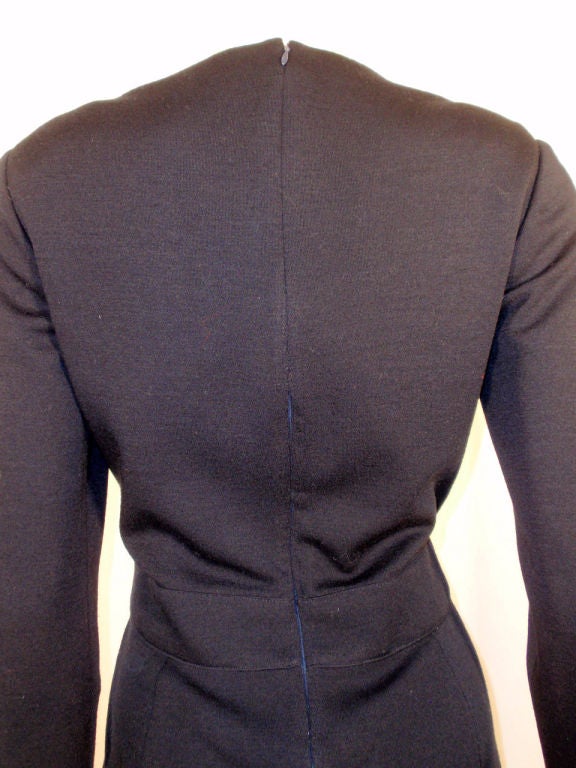 Geoffrey Beene 1980's Navy Blue Wool Jersey Dress Silk Lined Button Front For Sale 2