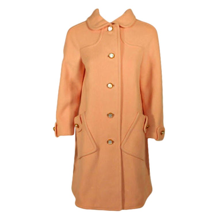 Filene's-Boston 1960s Peach Wool Coat w/ Abalone Buttons
