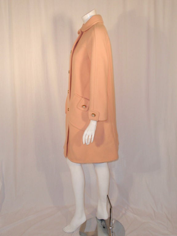 Women's Filene's-Boston 1960s Peach Wool Coat w/ Abalone Buttons