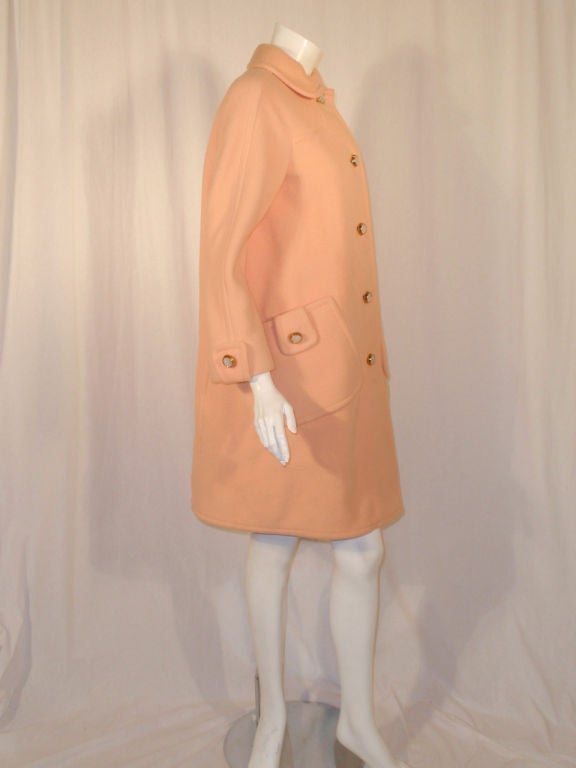 Filene's-Boston 1960s Peach Wool Coat w/ Abalone Buttons 2