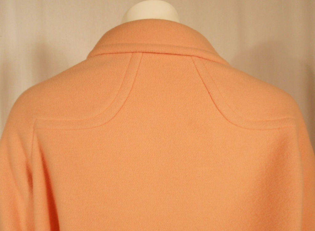 Filene's-Boston 1960s Peach Wool Coat w/ Abalone Buttons 5