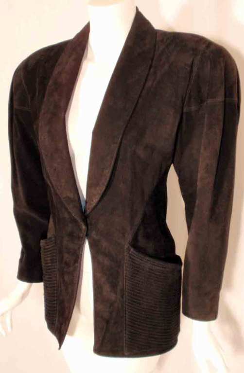 Alaia Black Suede fitted waist Jacket with side pockets 2