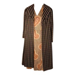 Bill Blass 2pc Paisley Print Shift Dress & striped Jacket Set circa late 1960's