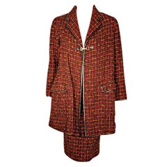 Bonnie Cashin 2pc Red Wool Tweed Coat and Skirt Set, Circa 1960's