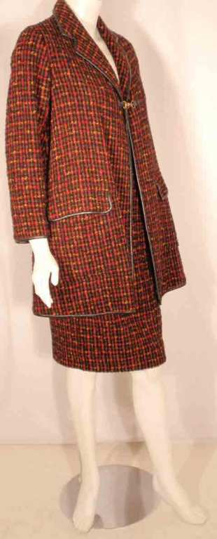 Brown Bonnie Cashin 2pc Red Wool Tweed Coat and Skirt Set, Circa 1960's For Sale