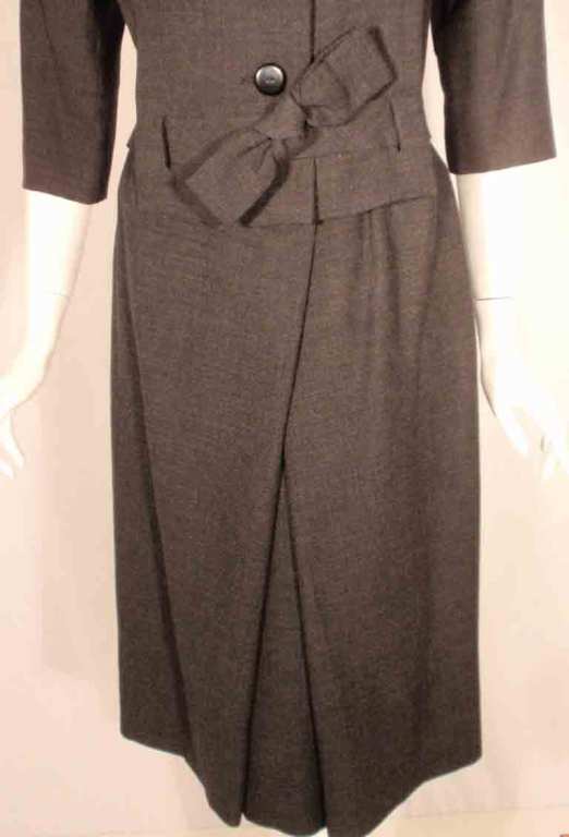 Christian Dior Gray Wool Dress w/Bow and Belt, Circa 1960 2