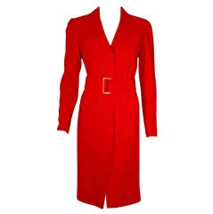 Vintage Valentino Red Coat wool gabardine Coat with hidden button front