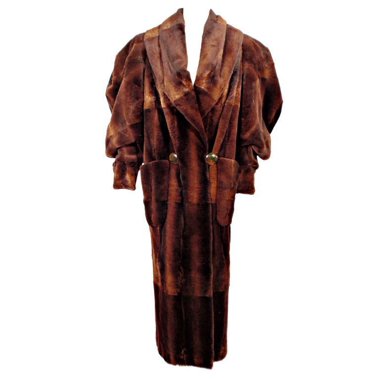 Fendi By Lagerfeld Brown Sheared Fitch Fur Long Coat, c. 1980s