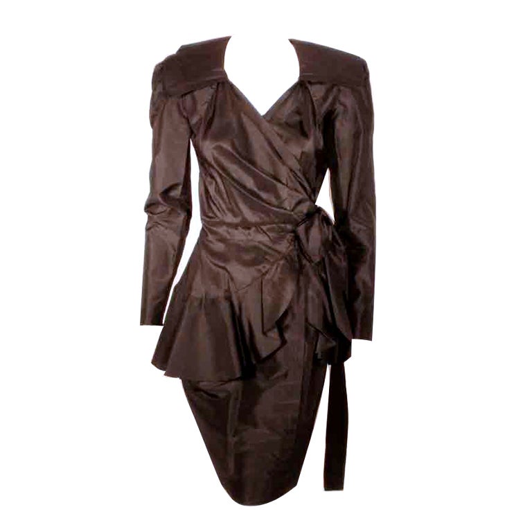 Adolfo Black Silk Wrap Dress For Sale