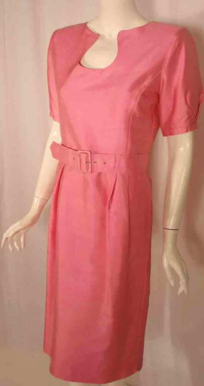 Courreges Pink Silk Dress w/Belt In Good Condition For Sale In Los Angeles, CA
