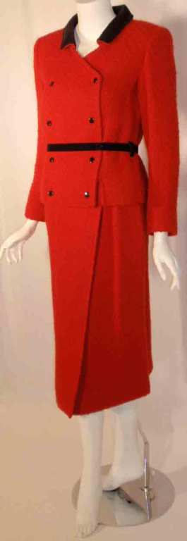 Courreges 2pc Red and Black Wool Jacket and Skirt Set with Belt For ...