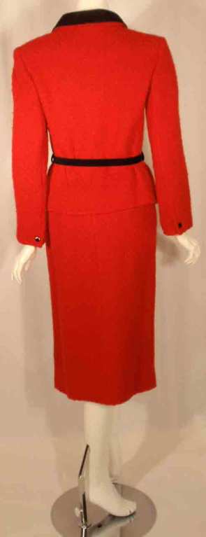 Women's Courreges 2pc Red & Black Wool Jacket and Skirt Set with Belt