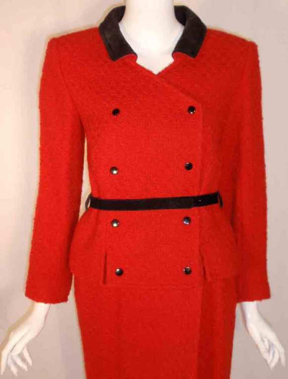 Courreges 2pc Red & Black Wool Jacket and Skirt Set with Belt 1