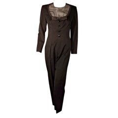Vintage GIVENCHY Black Long Sleeve Wool Tuxedo Inspired Jumpsuit, Circa 1980's EU 38 US 