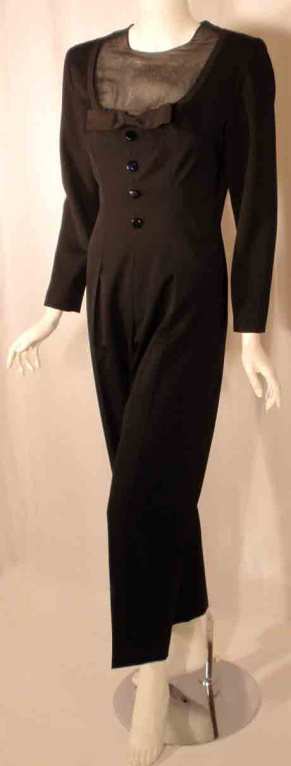 GIVENCHY Black Long Sleeve Wool Tuxedo Inspired Jumpsuit, Circa 1980's EU 38 US  In Excellent Condition In Los Angeles, CA