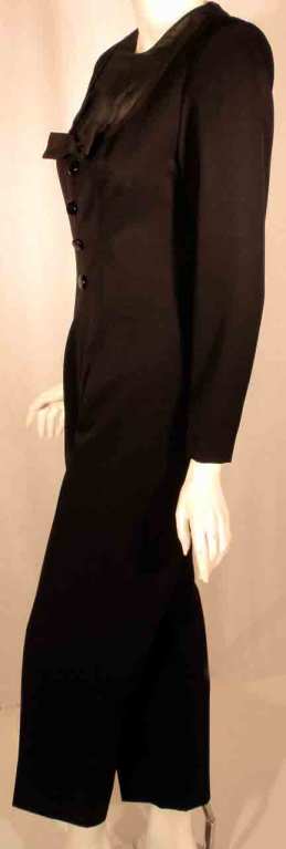 Women's GIVENCHY Black Long Sleeve Wool Tuxedo Inspired Jumpsuit, Circa 1980's EU 38 US 