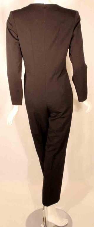 GIVENCHY Black Long Sleeve Wool Tuxedo Inspired Jumpsuit, Circa 1980's EU 38 US  3