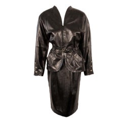 Yves Saint Laurent Fitted Black Lambskin Jacket and Skirt Ensemble 11