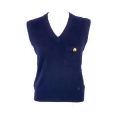 Vintage Chanel Navy Blue Cashmere Vest