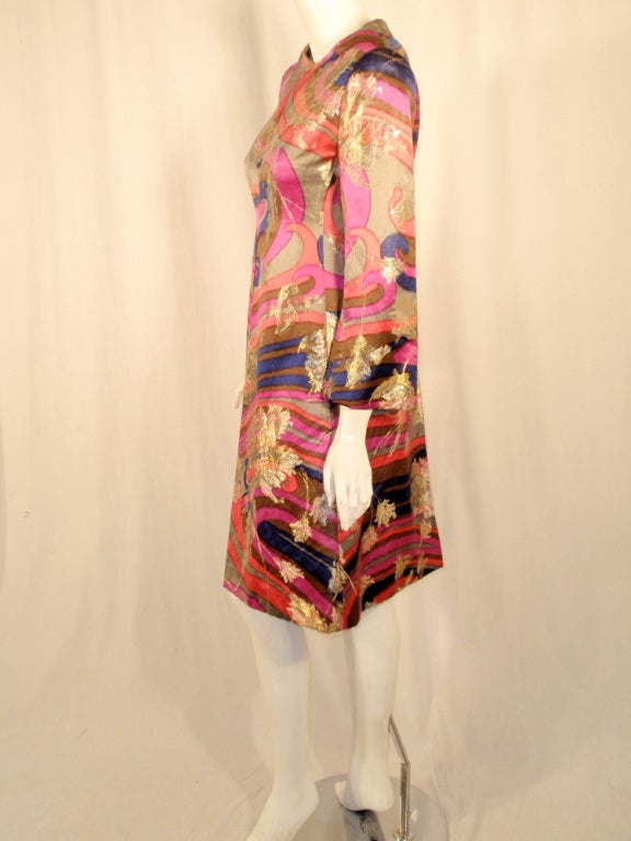 Galanos für Amelia Graues 1960er Jahre Lurex-Brokat-Satinkleid im Zustand „Hervorragend“ im Angebot in Los Angeles, CA