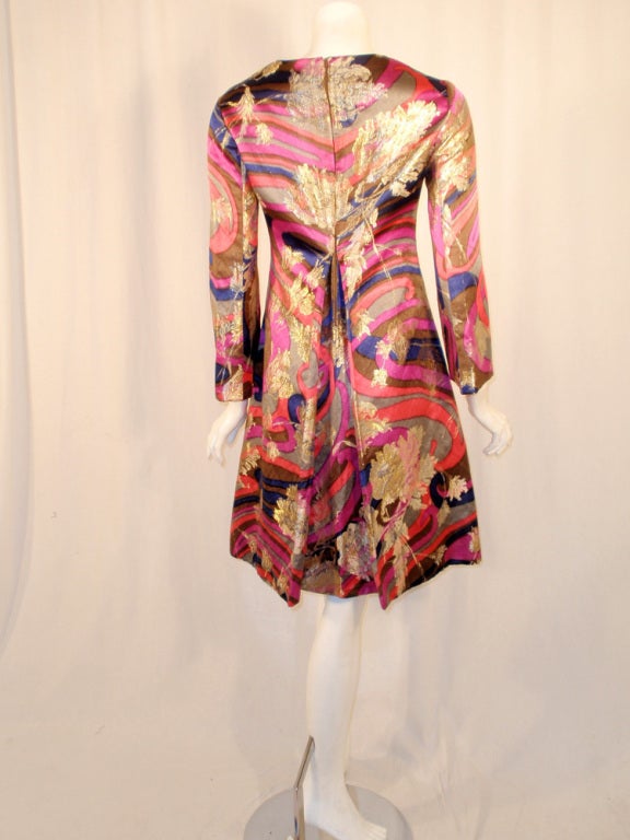 Galanos for Amelia Grey 1960s Lurex Brocade Satin Dress In Excellent Condition For Sale In Los Angeles, CA